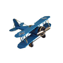 2Pcs Blue Retro Iron Aeroplane Model for Living Room Wall Decor