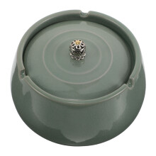 Light Green Portable Ceramic Ashtray with Lid Windproof Indoor Use