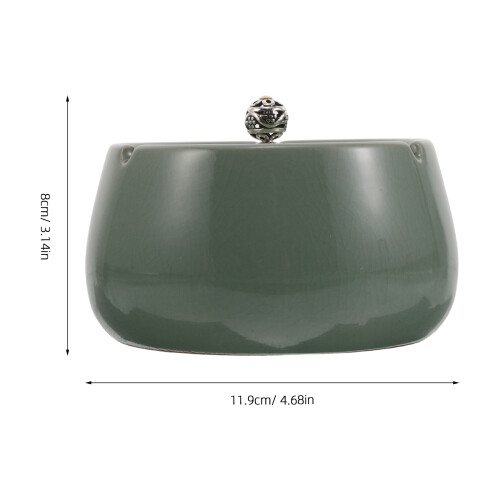 Light Green Portable Ceramic Ashtray with Lid Windproof Indoor Use 2