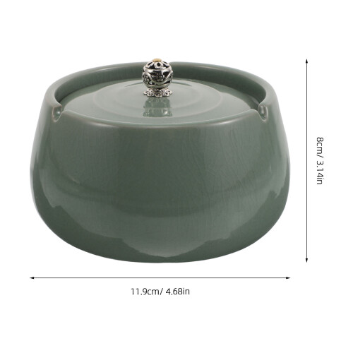 Light Green Portable Ceramic Ashtray with Lid Windproof Indoor Use 1