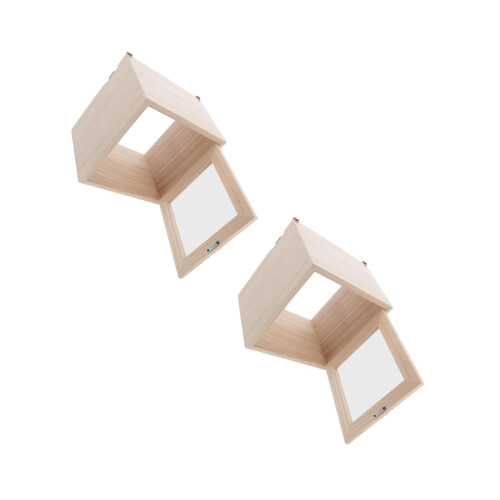 2Pcs Durable Beige Wood Milk Box with Lock Secure Wall Storage 2
