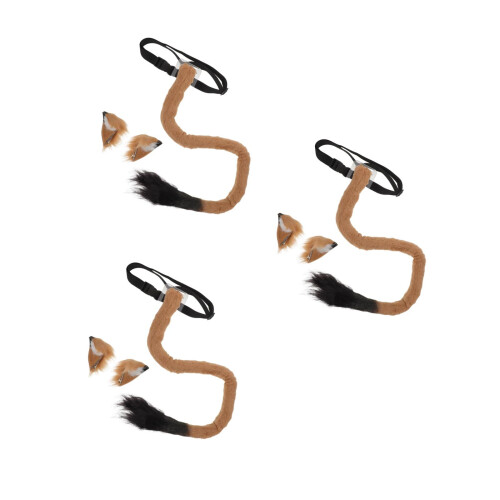 3Sets Light Brown Lion Costume Set Polyester Cosplay Ears Tail Kit 2