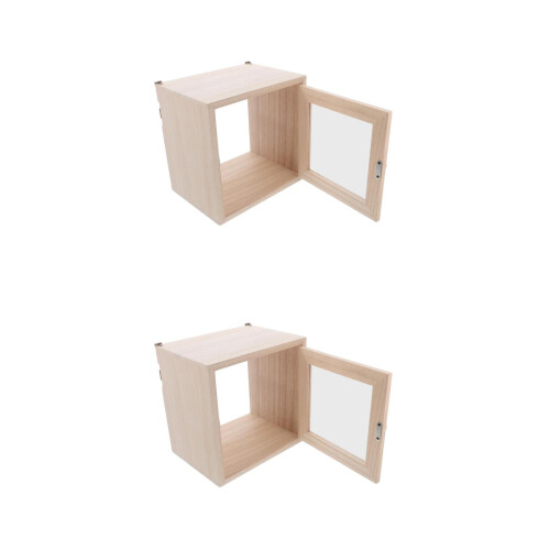 2Pcs Durable Beige Wood Milk Box with Lock Secure Wall Storage 1