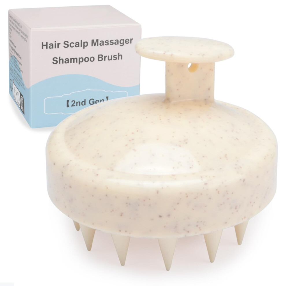 Beige Silicone Scalp Massager Brush For Hair Growth Shampoo Conditioning Deep Cleansing