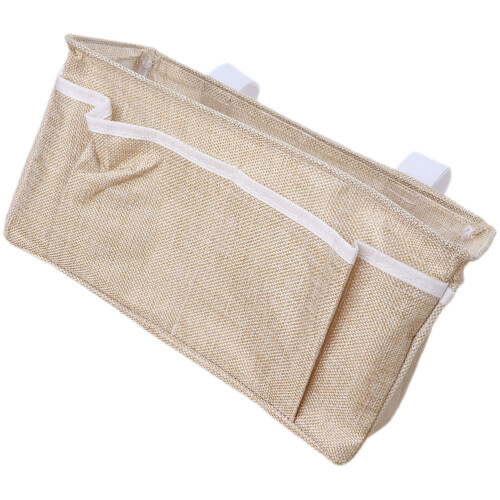 4Pcs Dormitory Bed Storage Bag Beige Cotton Linen Multifunctional 1