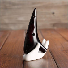 12 Hole Ceramic Ocarina Flute with Clear Resonant Tone, Smoked Finish, Mini Pendant Design for Beginners