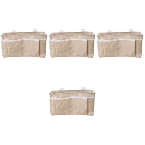 4Pcs Dormitory Bed Storage Bag Beige Cotton Linen Multifunctional 2