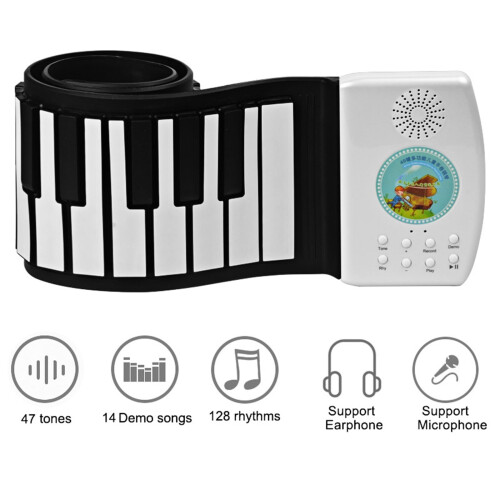 49 Key Roll Up Piano with Speaker, Foldable Electronic Keyboard for Beginners, Black 1