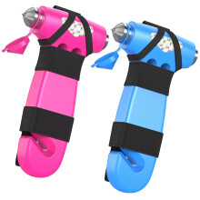 Car Safety Hammer with Seat Belt Cutter and Window Breaking Tip, 3in1 Emergency Escape Tool, 2 Pack Pink and Blue