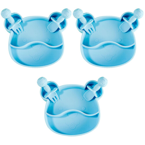 3Ensembles Assiettes Bébé Silicone Avec Compartiments Ours Mignon 2