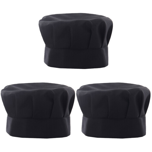 3Pièces Bonnet Mushroom Noir Chef Ajustable Qualité 1