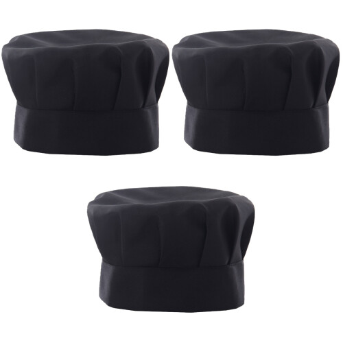 3Pièces Bonnet Mushroom Noir Chef Ajustable Qualité 2