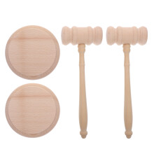 1Set Portable Wooden Auction Gavel with Base Comfortable Grip Beige