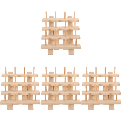 4Pcs Small Spool Rack Light Brown Wooden Thread Organizer for Sewing 2