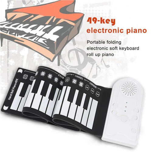 49 Key Roll Up Piano Keyboard for Beginners, Foldable Silicone Design with Speaker and Playback 2