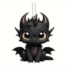 Black Dragon Rearview Mirror Charm with Bold Artwork, Acrylic Keychain and Mythical Bag Ornament