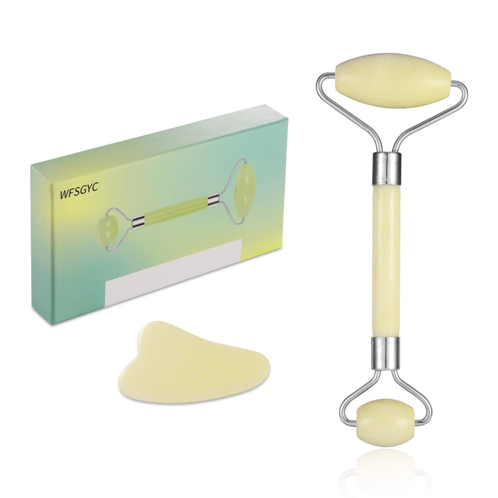 Green/Turquoise Jade Roller And Gua Sha Set With Dualended Roller And Precision Tool For Cooling Facial Massage