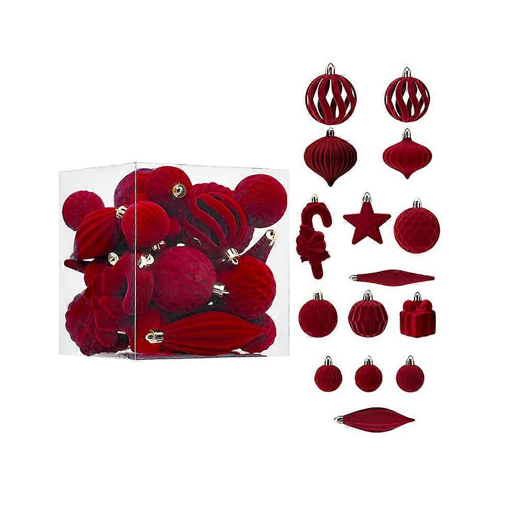 (As show, A1) 28Pcs Velvet Christmas Balls Assortment Flocked Christmas Tree Ball Ornaments Plastic Balls Xmas Decorative Hanging Baubles