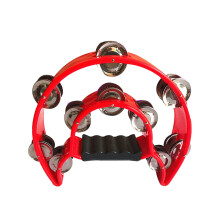 Hand Tambourine Double Row Jingle Sound ABS Plastic Percussion Instrument Red for Stage Performance