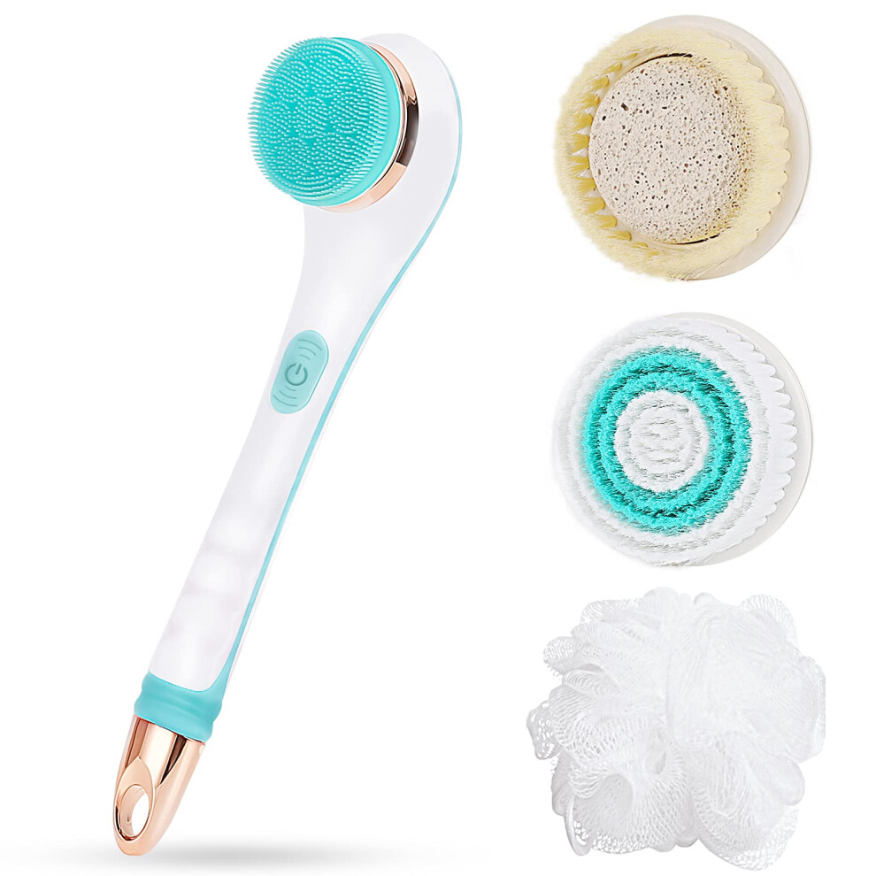 Electric Body Scrubber 4in1 Electric Shower Brush with Long Handle IPX6 Waterproof USB Rechargeable