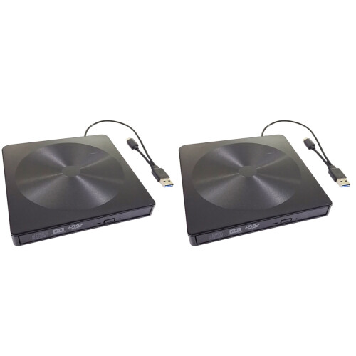 2Pièces Dvd Multifonction Typec Noir Portable Et 1