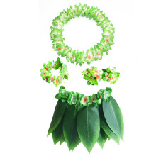 10Pièces Jupe Hawaïenne Verte Ensemble Fleurs Bracelets Danse