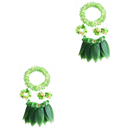 10Pièces Jupe Hawaïenne Verte Ensemble Fleurs Bracelets Danse 2