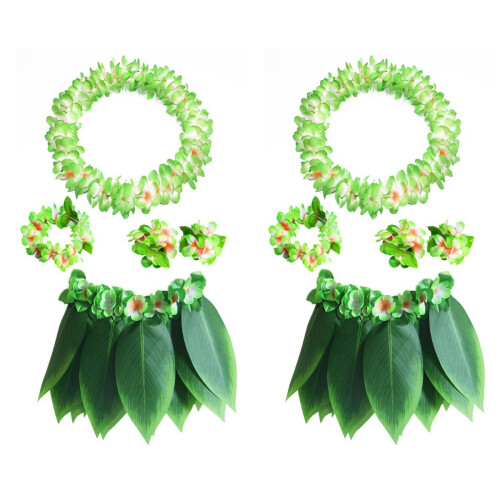 10Pièces Jupe Hawaïenne Verte Ensemble Fleurs Bracelets Danse 1