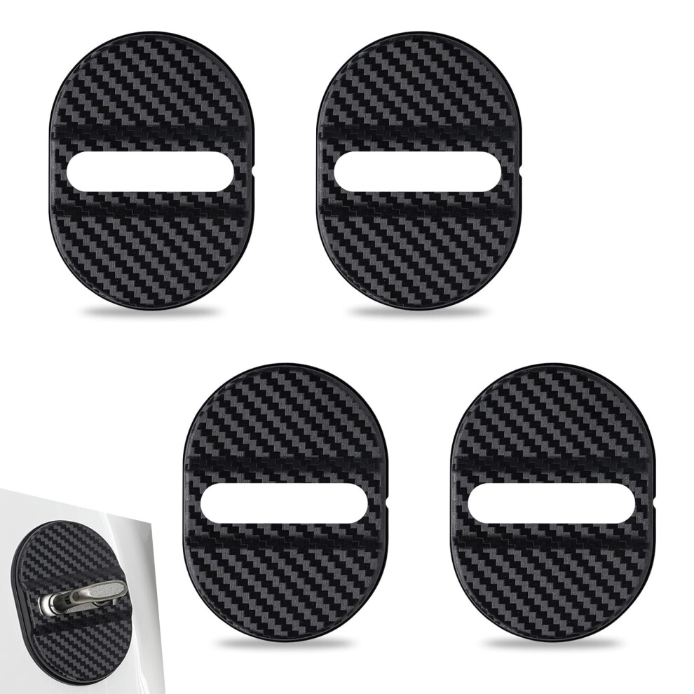 4Pcs Car Door Latch Cover Carbon Fiber Silicone Lock Protector Rust And Noise Reduction Universal Fit Black 9070919803116