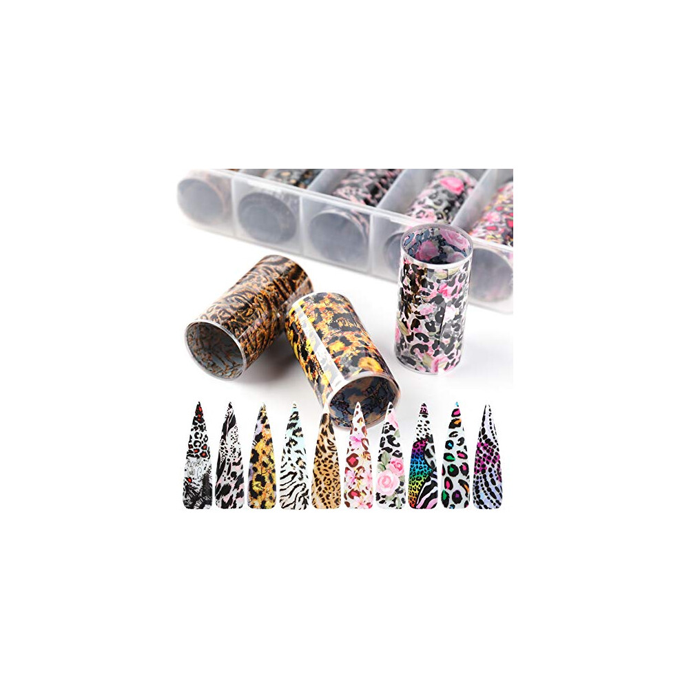 Nail Foil Transfer Stickers with Colorful Leopard Designs, Holographic Rolls for Manicure