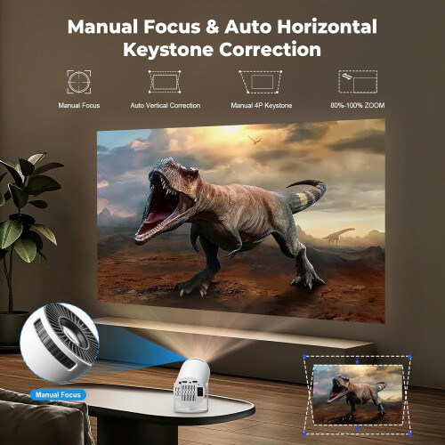 Mini Projector with Android 11, 4K Support, WiFi 6, Bluetooth 5.2, 180 Rotation, Auto Keystone 1