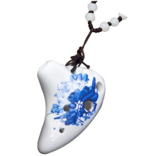 6 Hole Ceramic Ocarina Necklace for Beginners, Wearable Porcelain Instrument Pendant for Kids and Adults