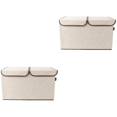 2Pcs Stackable Wardrobe Storage Box Khaki with Handles and Double Lids 2
