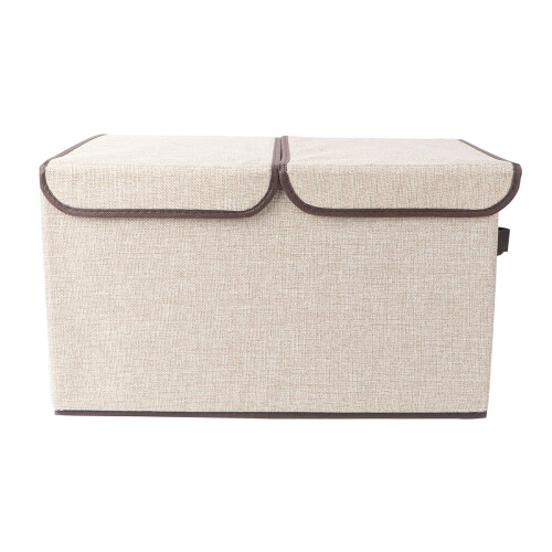 2Pcs Stackable Wardrobe Storage Box Khaki with Handles and Double Lids