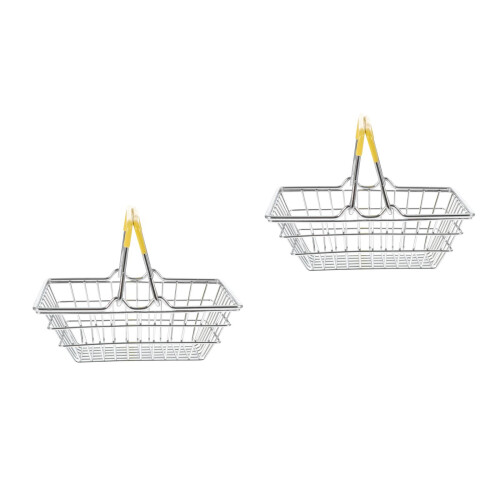 2Pcs Silver Iron Mini Shopping Baskets Multifunction Desktop Storage 2