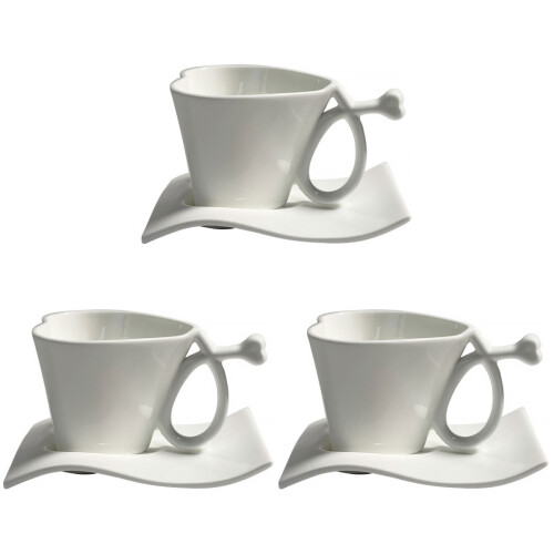 3Sets Smooth White Ceramic Coffee and Tea Cup with Saucer Set 2