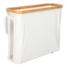 2Pcs Beige Bamboo Laundry Hamper with Lid Small Trash Can Bathroom Bin