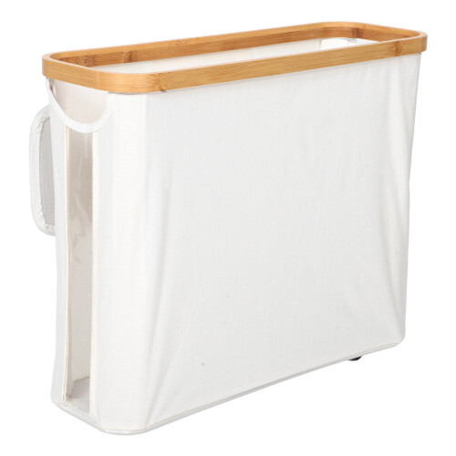 2Pcs Beige Bamboo Laundry Hamper with Lid Small Trash Can Bathroom Bin