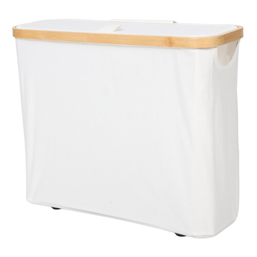 2Pcs Beige Bamboo Laundry Hamper with Lid Small Trash Can Bathroom Bin 1