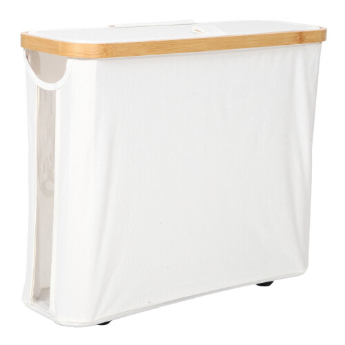 2Pcs Beige Bamboo Laundry Hamper with Lid Small Trash Can Bathroom Bin 2