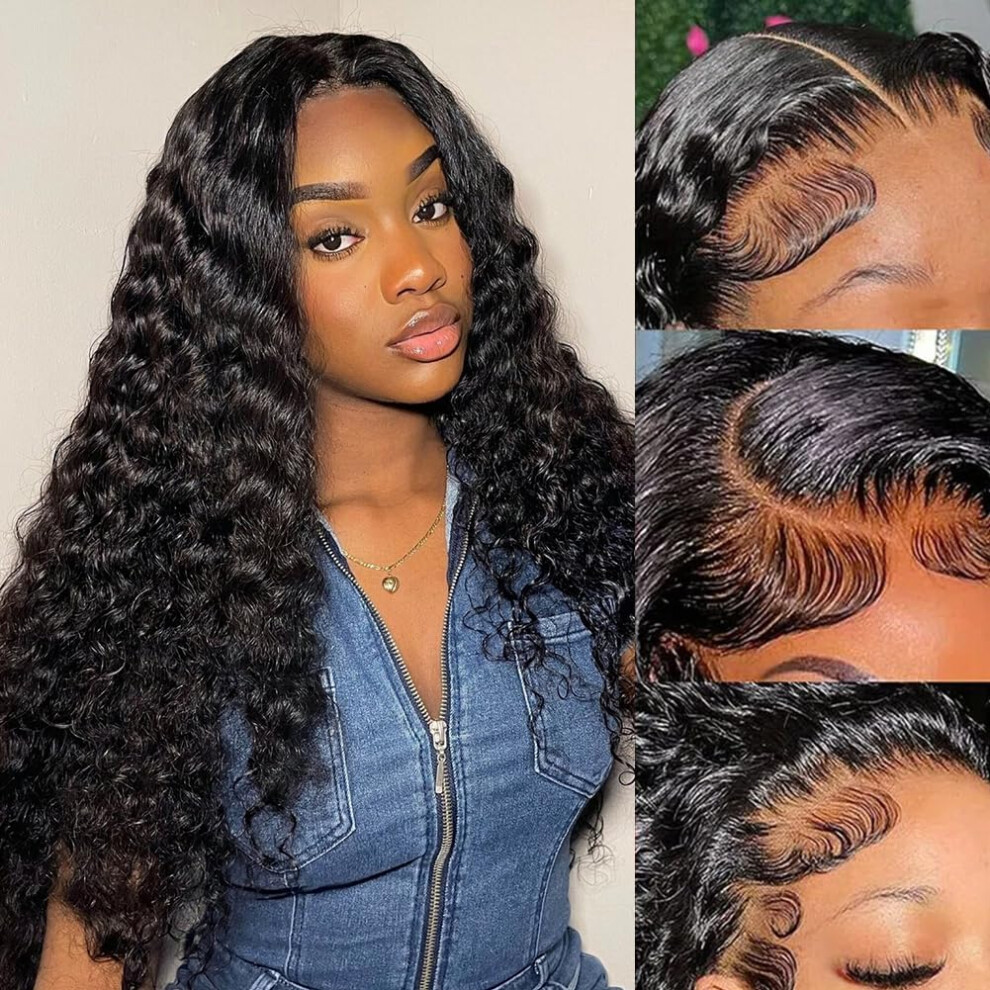 Unisex Deep Wave 13X6 Hd Lace Frontal Wig 22 Inch Brazilian Virgin Human Hair Preplucked Glueless Full Density