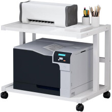 White Printer Stand with Storage Shelves, Under Desk Rolling Table with Wheels, Adjustable, Compact 58cm