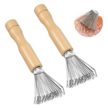 2pcs Hair Brush Cleaner Tool with Wooden Handle, Durable Wire Rake Comb Cleaning Tool for Salon and Home Use