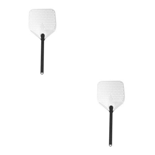 2Pcs Aluminum Pizza Paddle Silver Long Handle Perforated Baking Tool 2