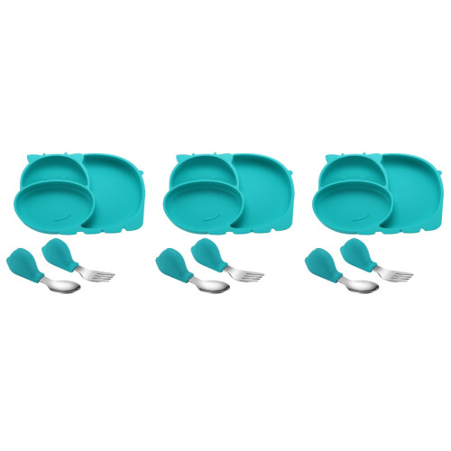 3Pièces Assiettes Apprentissage Silicone Compartimentées Vertes 2