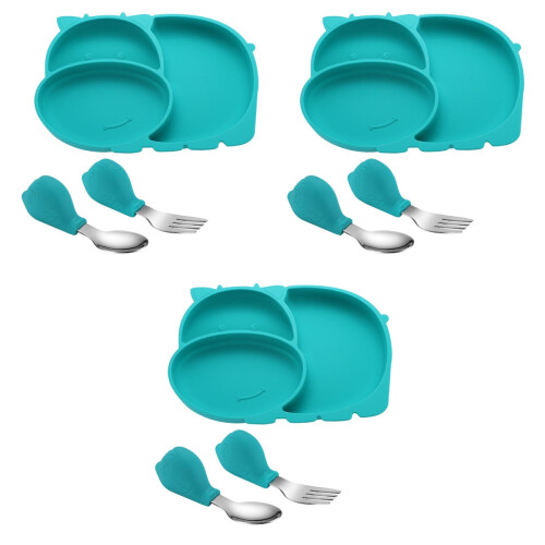 3Pièces Assiettes Apprentissage Silicone Compartimentées Vertes 1