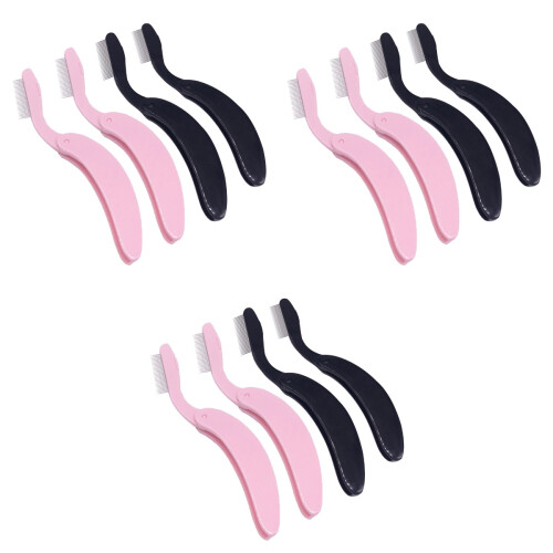 12Pcs Curved Eyebrow Comb Black Folding Metal Tooth Eyelash Tool 2