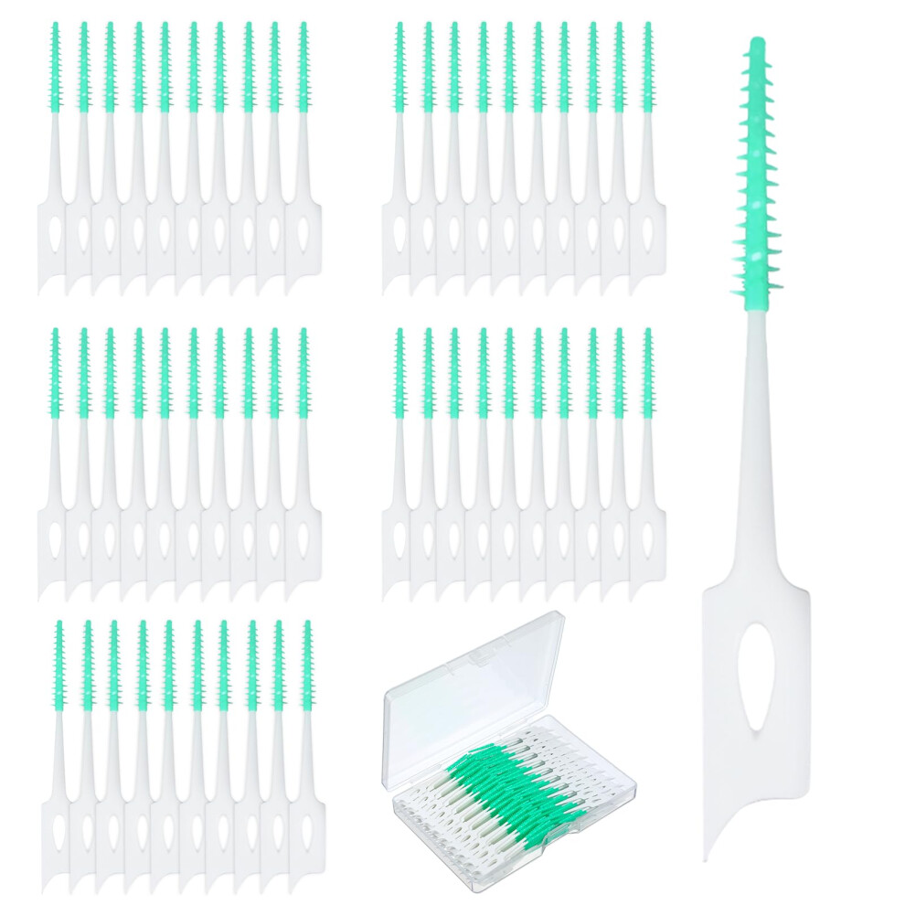 200Pcs Soft Silicone Dental Floss Picks and Interdental Brushes for Teeth Cleaning with Carry Case (Green)