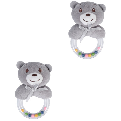 2Pièces Jouet Hochet Bébé Anneau Gris Ours Durable Stimulation 2