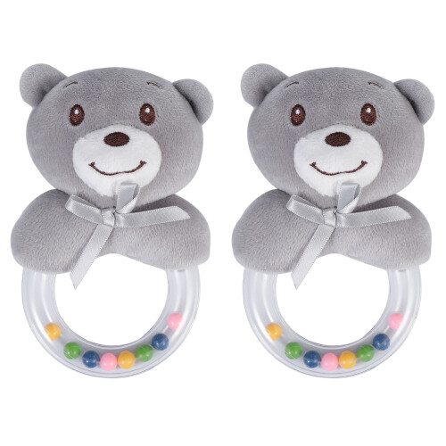 2Pièces Jouet Hochet Bébé Anneau Gris Ours Durable Stimulation 1